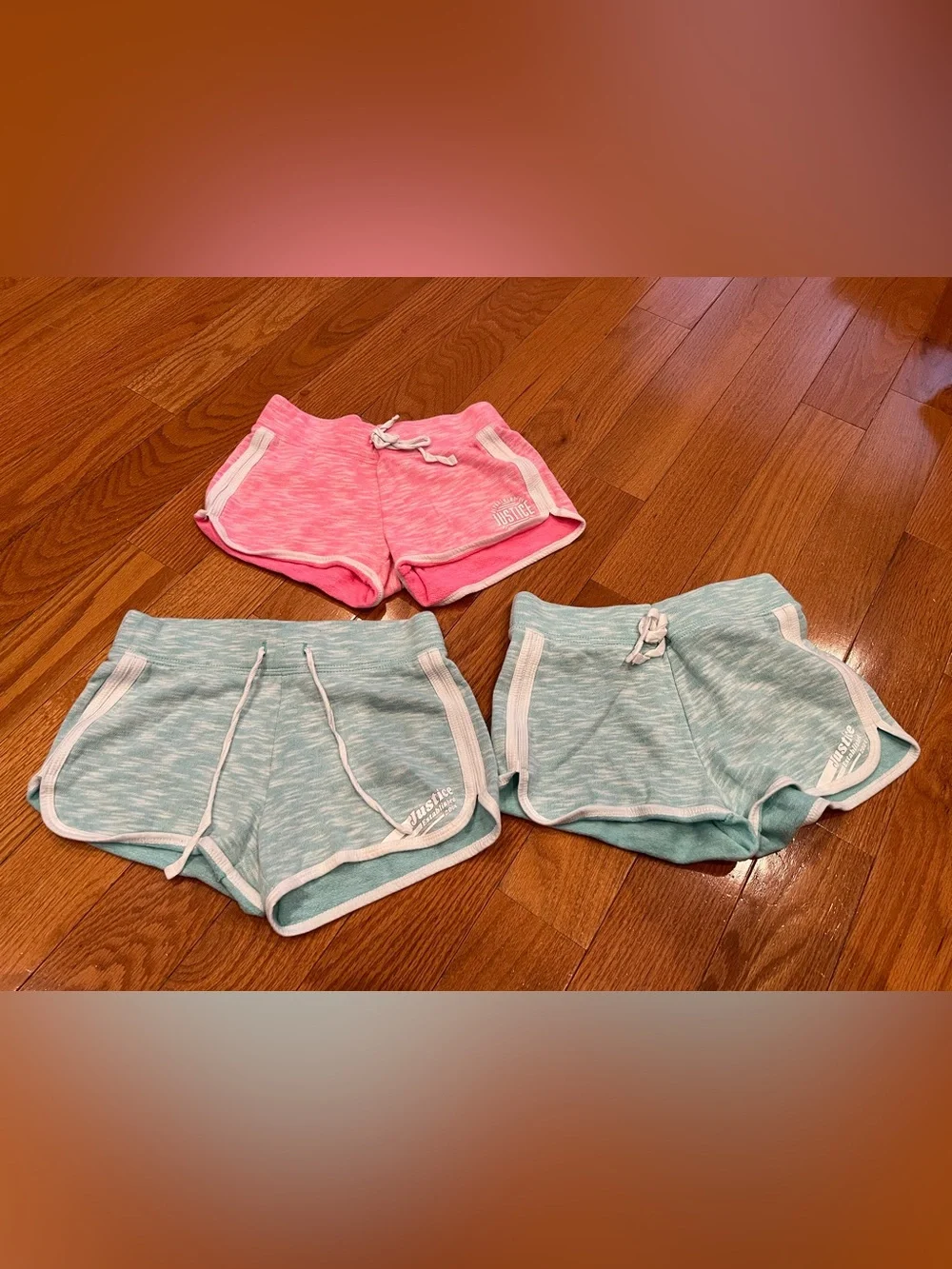 Justice Girls Pink and Aqua Athletic Knit Shorts Set of 3 Size 8